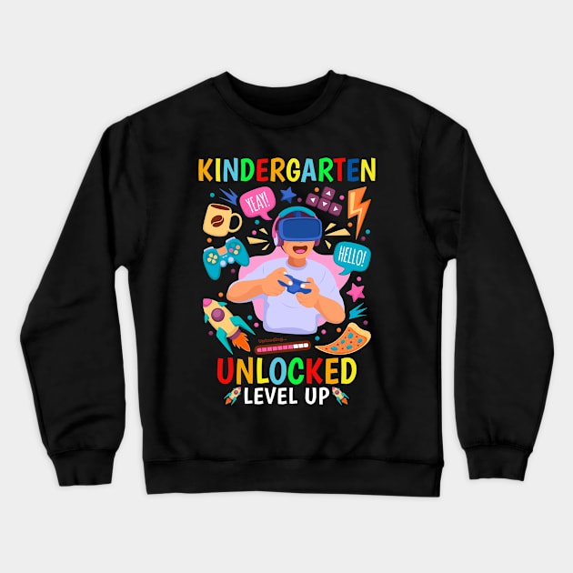 Kindergarten Unlocked Level Up Gamer Boys Back To School Crewneck Sweatshirt by ZimBom Designer